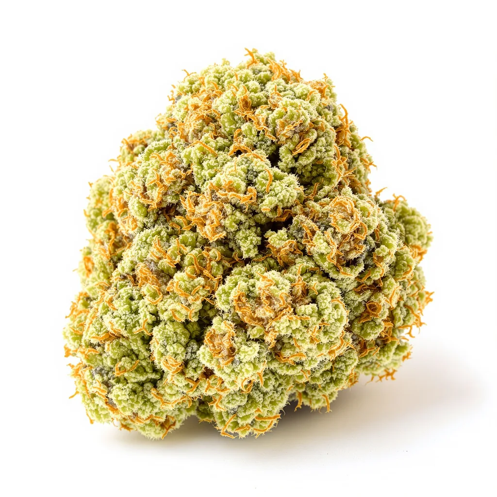 CBD Sour Lemon 44% indica / 56% sativa — flor con tricomas visibles