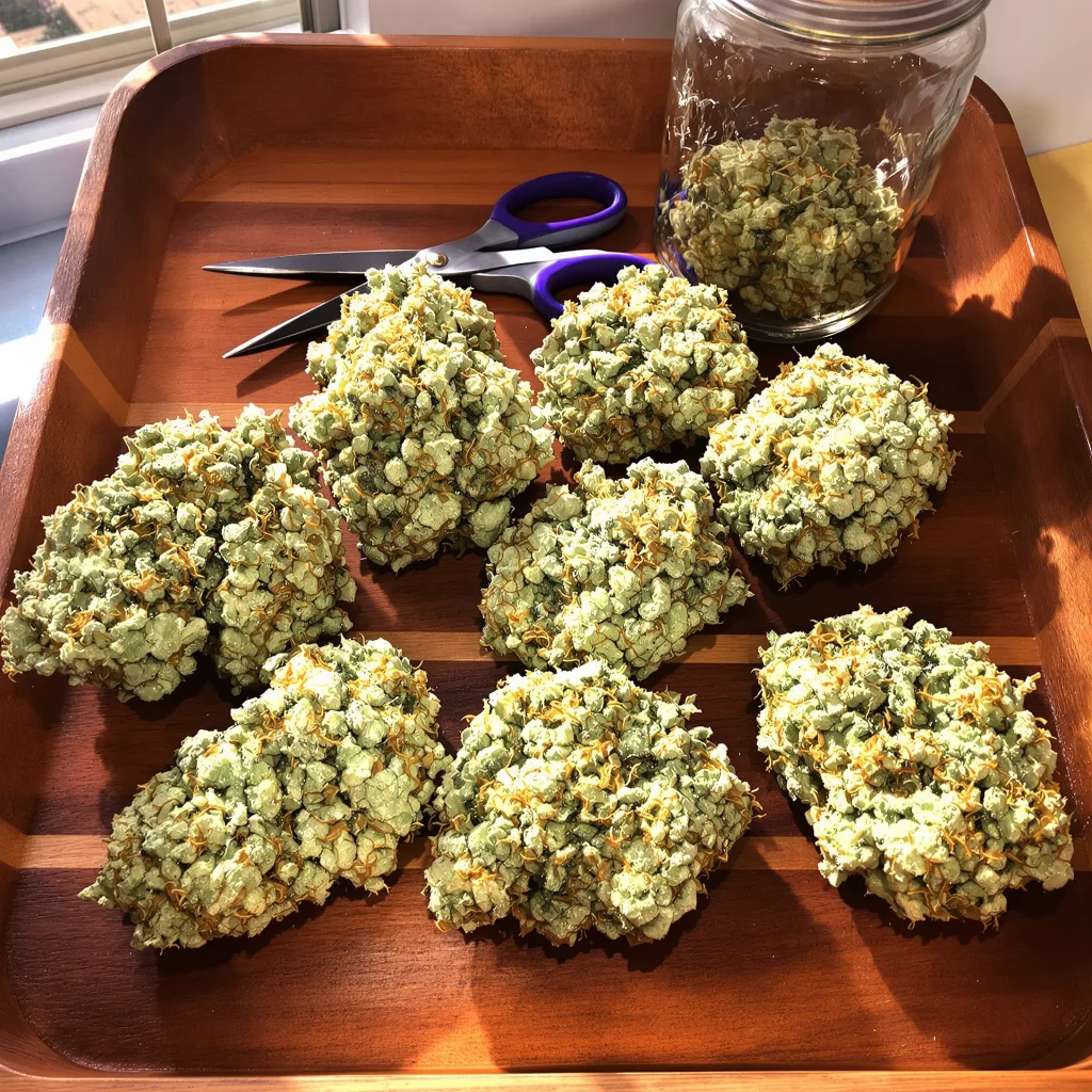 CBD Therapy 41% indica / 59% sativa — flor con tricomas visibles
