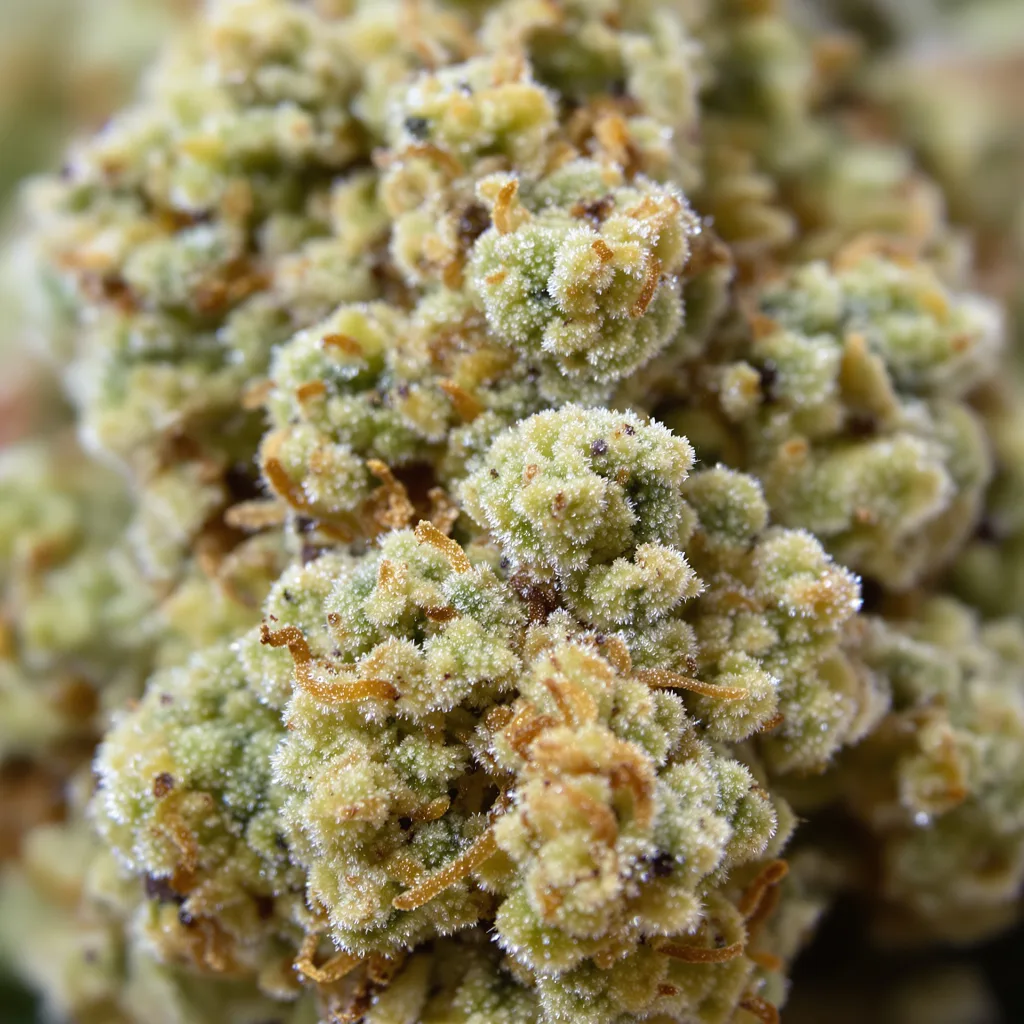 Primer plano de cogollo de cannabis CBD Therapy mostrando flor clara con baja resina