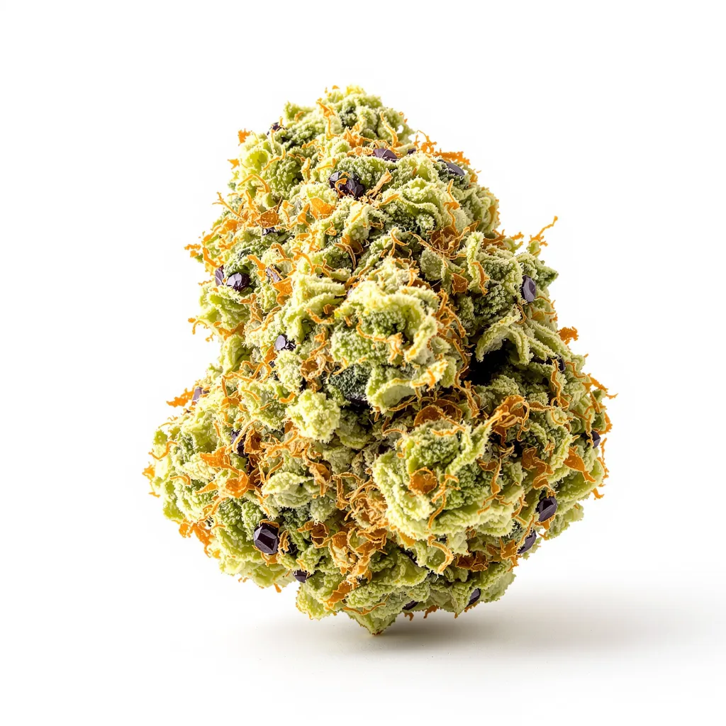 CBD Yummy 53% indica / 47% sativa — flor con tricomas visibles