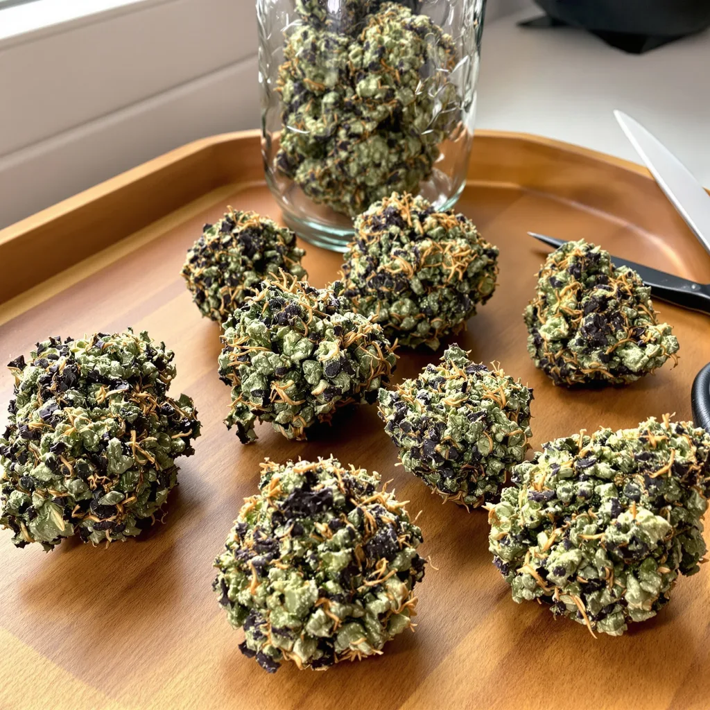 Cement Shoes 67% indica / 33% sativa — flor con tricomas visibles