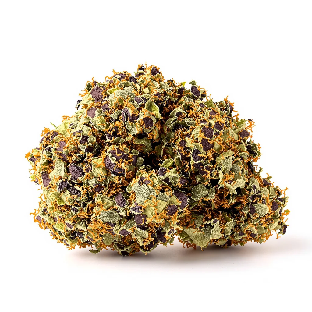Cement Shoes 67% indica / 33% sativa — flor con tricomas visibles