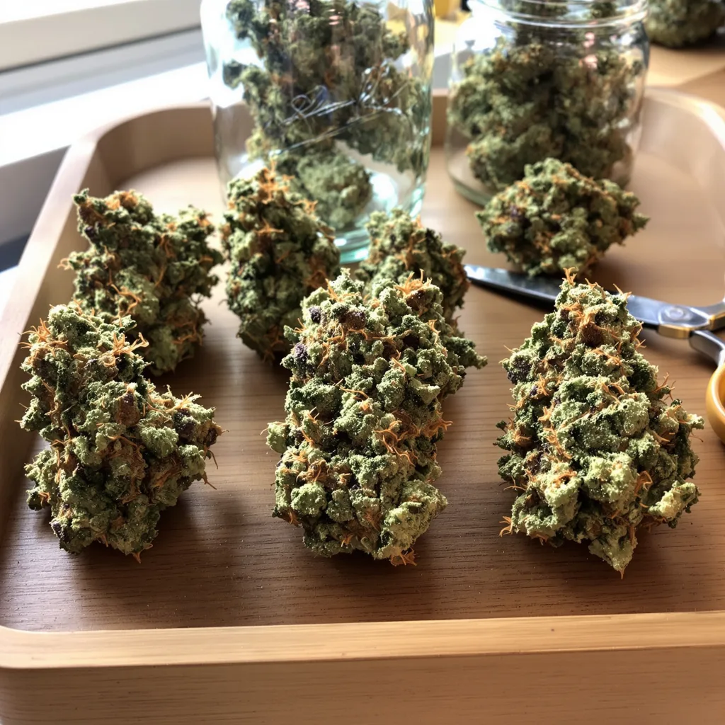 Cereal Milk 50% indica / 50% sativa — flor con tricomas visibles