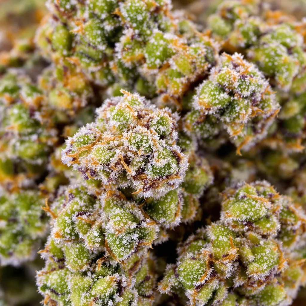 Primer plano de cogollo de cannabis Cheese mostrando cogollos densos verde bosque