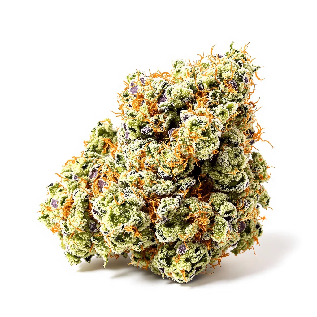 Cheeseburger 38% indica / 62% sativa — flor con tricomas visibles