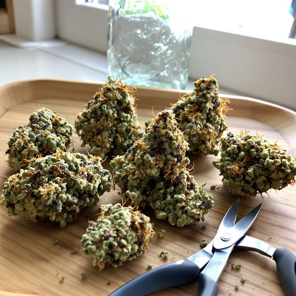 Cheetah Piss 41% indica / 59% sativa — flor con tricomas visibles