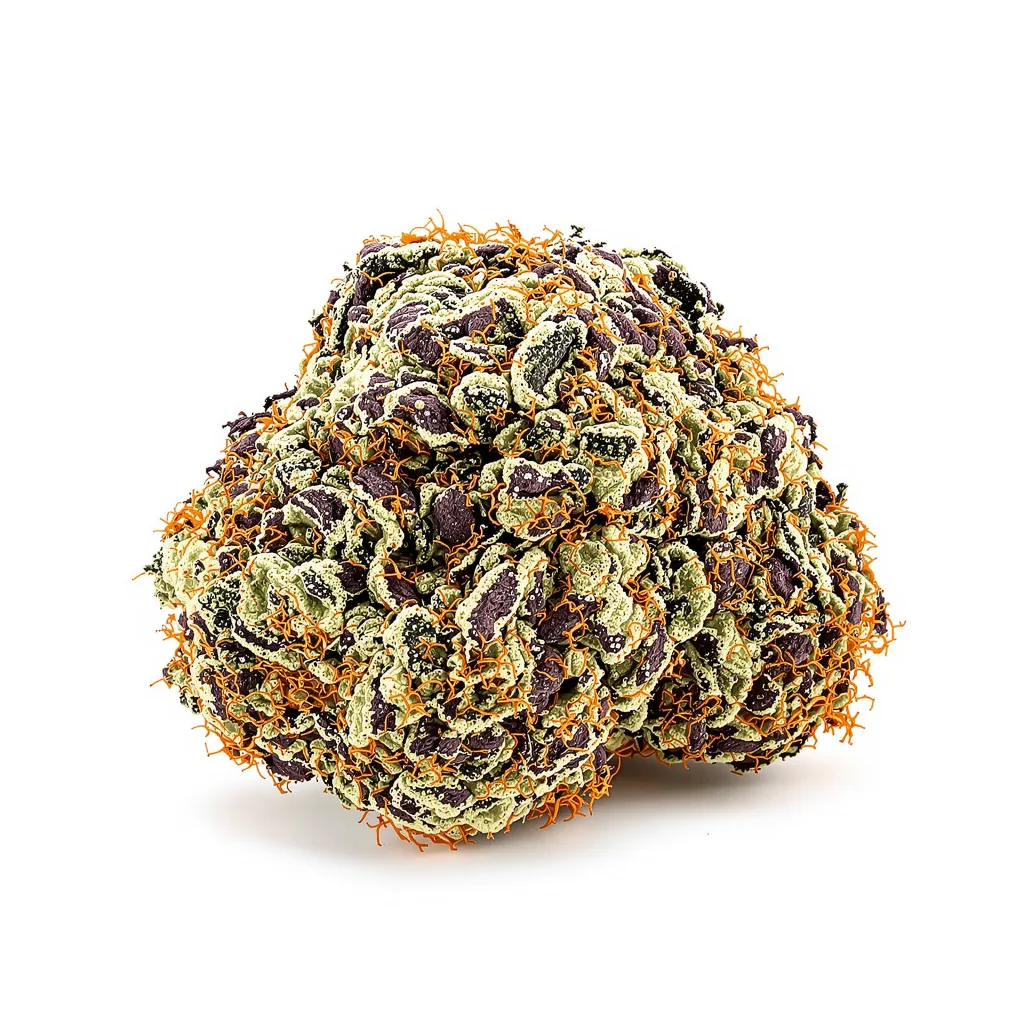 Chem Scout 86% indica / 14% sativa — flor con tricomas visibles