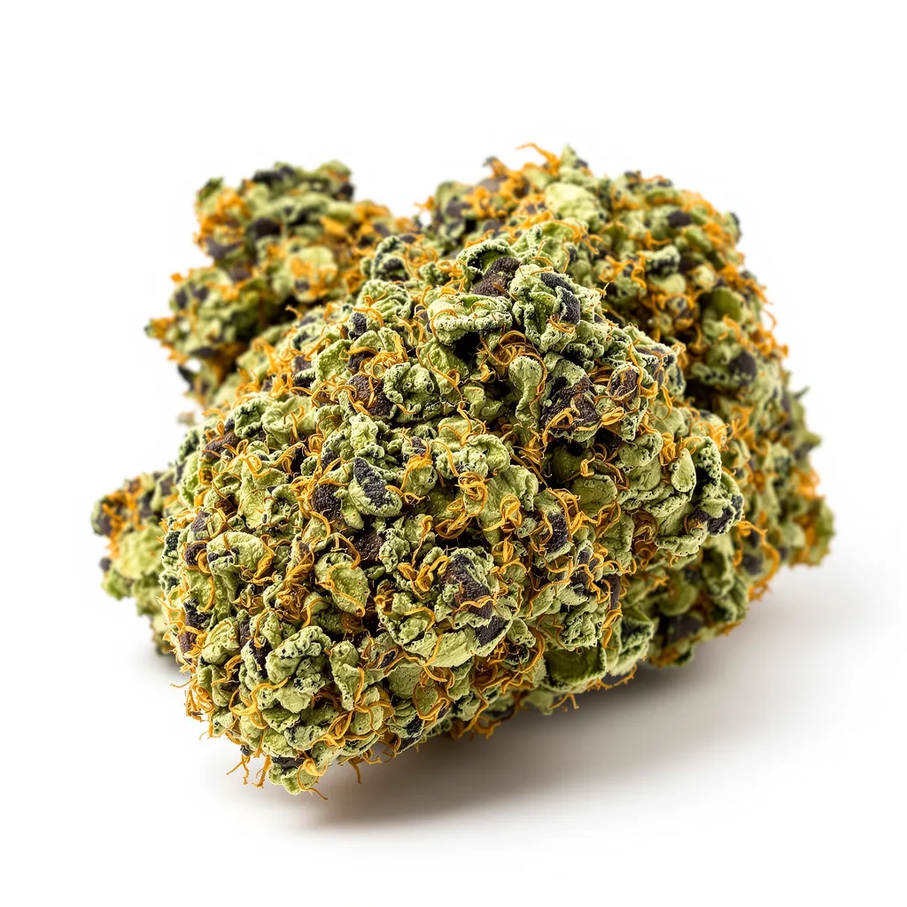 Chemdog #4 72% indica / 28% sativa — flor con tricomas visibles