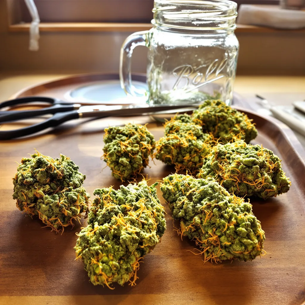 Chernobyl 18% indica / 82% sativa — flor con tricomas visibles