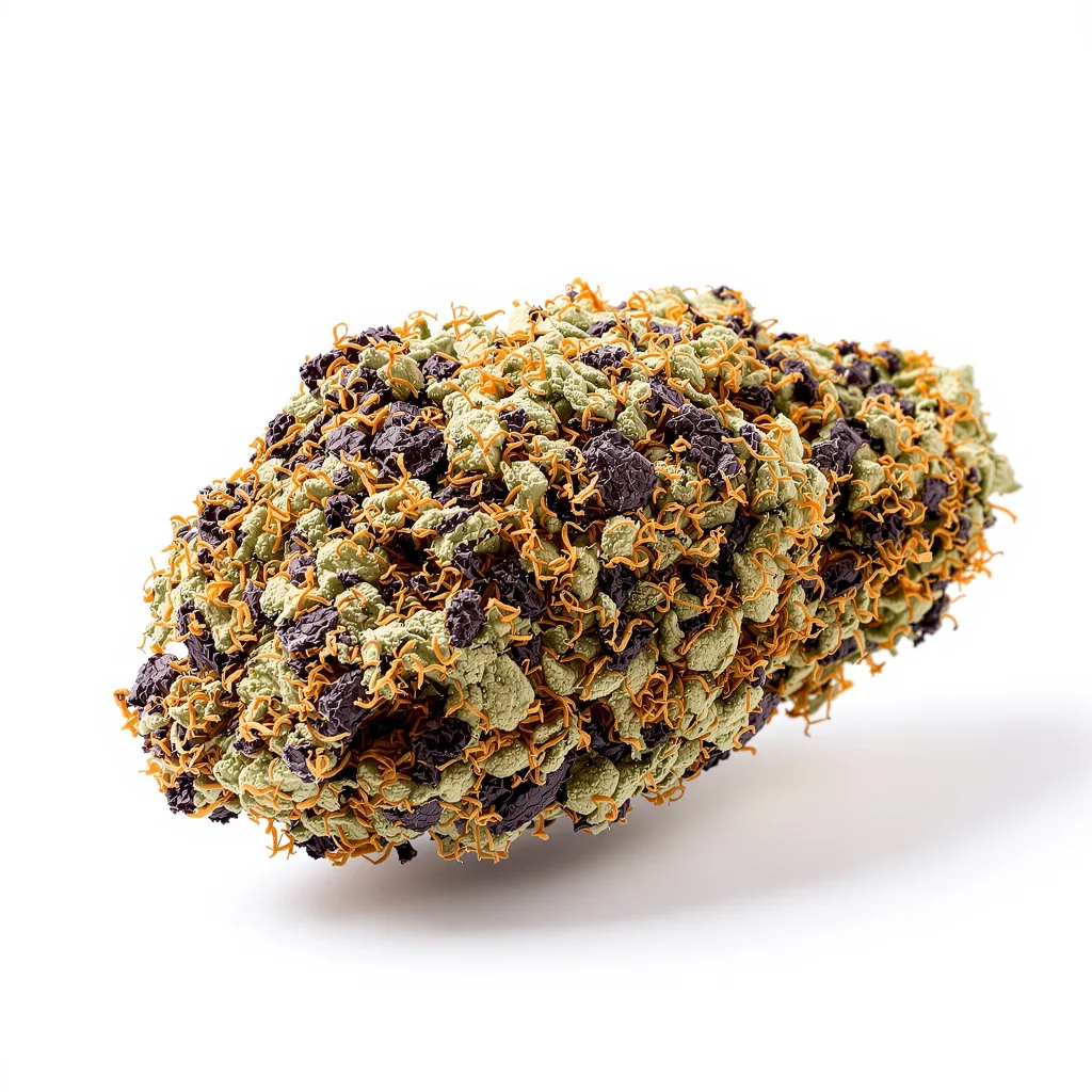 Cherries Jubilee 69% indica / 31% sativa — flor con tricomas visibles
