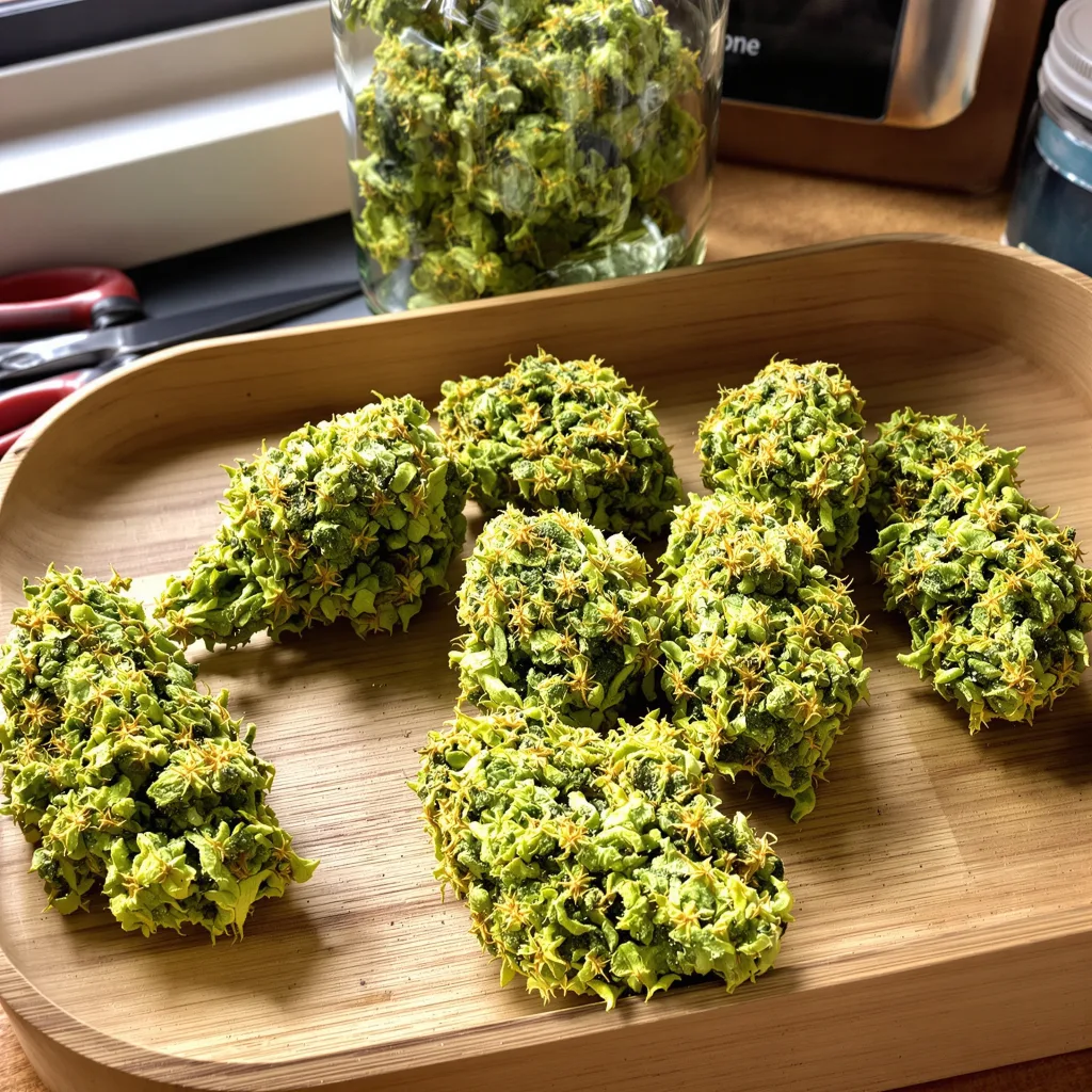 Cherry AK-47 9% indica / 91% sativa — flor con tricomas visibles