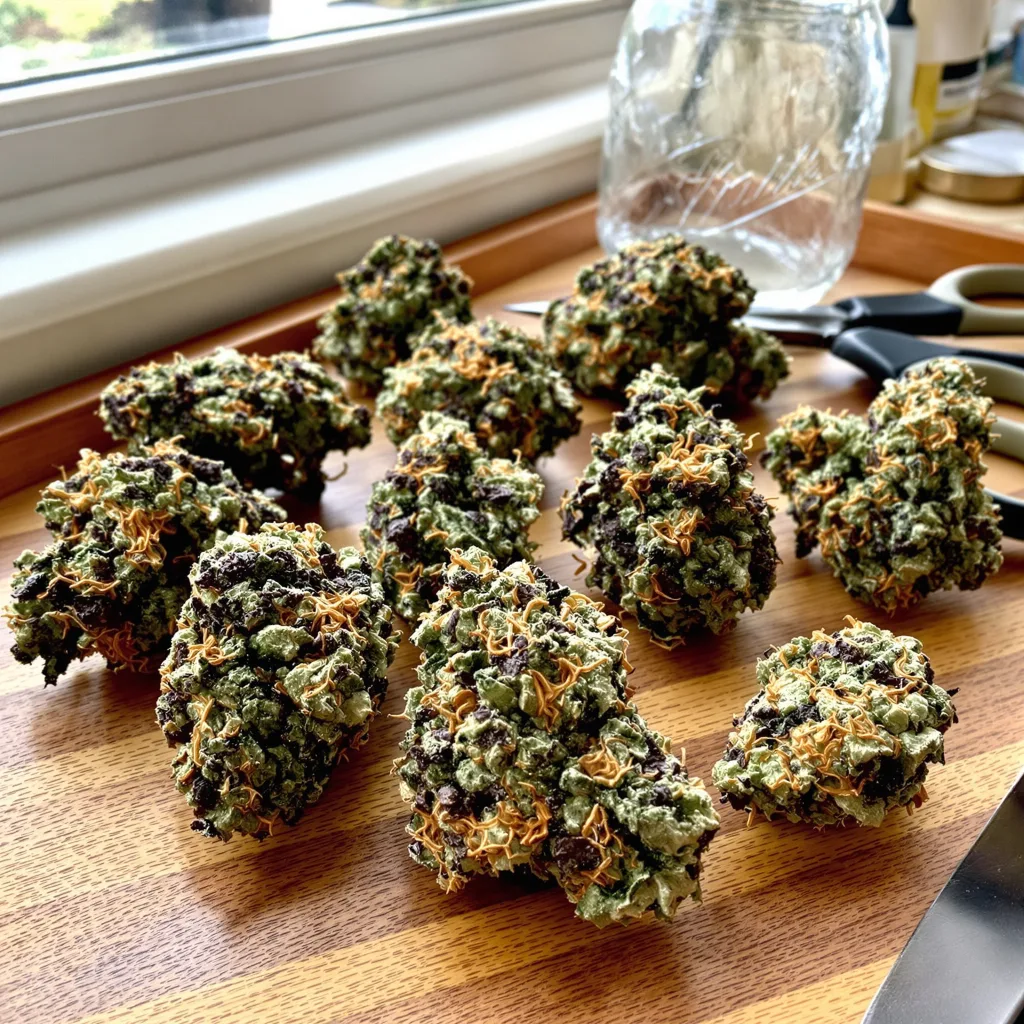 Cherry Kola 74% indica / 26% sativa — flor con tricomas visibles