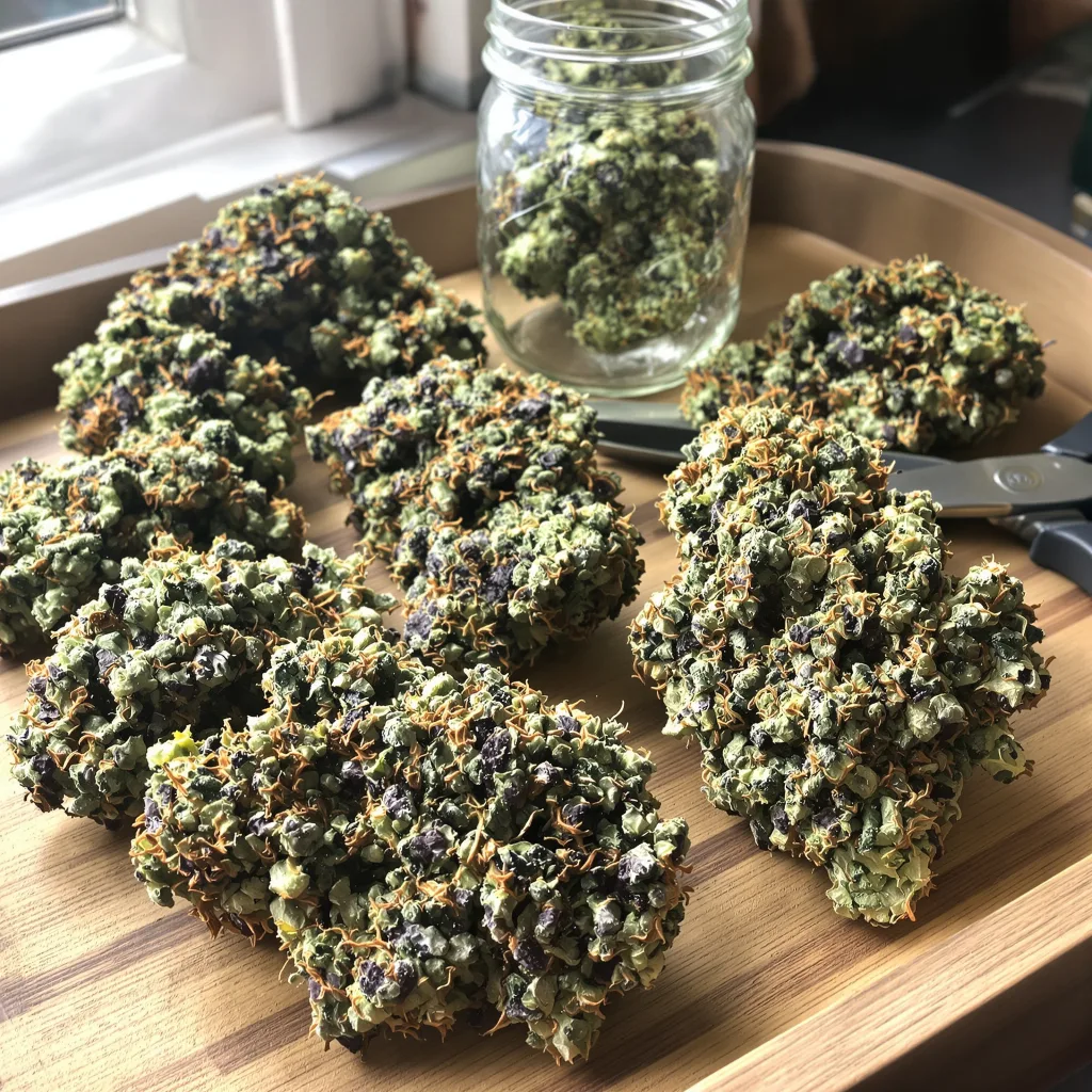 Cherry Kush 75% indica / 25% sativa — flor con tricomas visibles