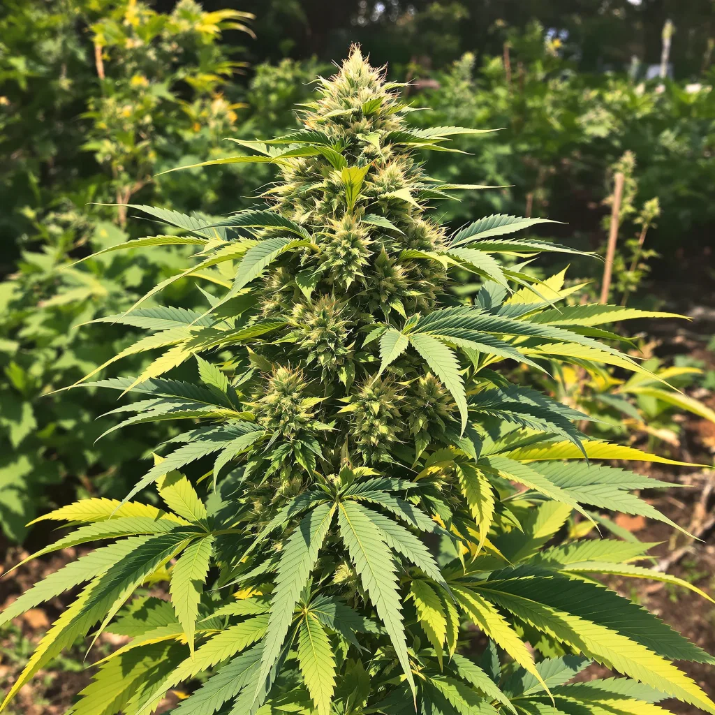 China Yunnan 65% indica / 35% sativa — flor con tricomas visibles