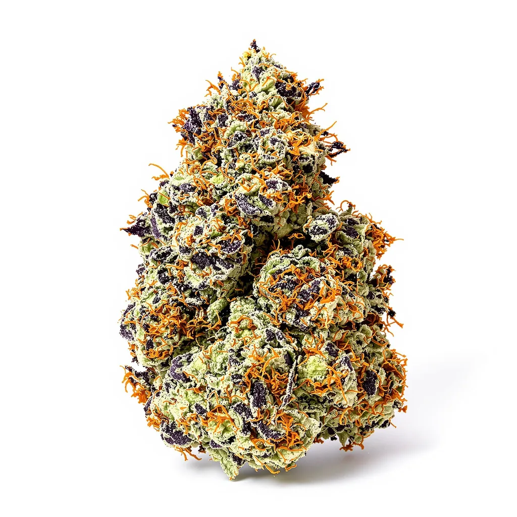 Chocolate Chunk 100% indica / 50% sativa — flor con tricomas visibles