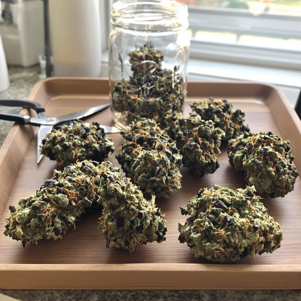 Chocolate Chunk 100% indica / 50% sativa — flor con tricomas visibles