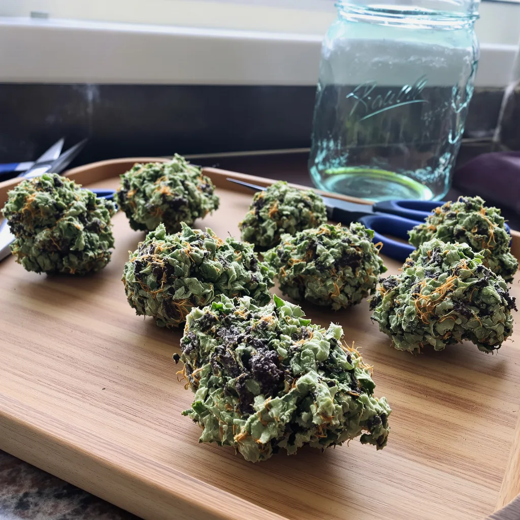 Chocolate Kush 65% indica / 35% sativa — flor con tricomas visibles