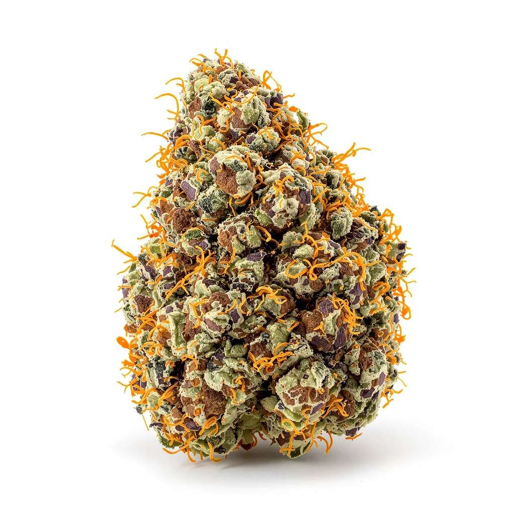 Chocolate Kush 65% indica / 35% sativa — flor con tricomas visibles