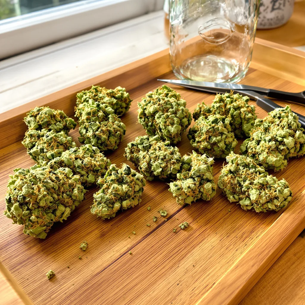 Chocolate Orange 10% indica / 90% sativa — flor con tricomas visibles