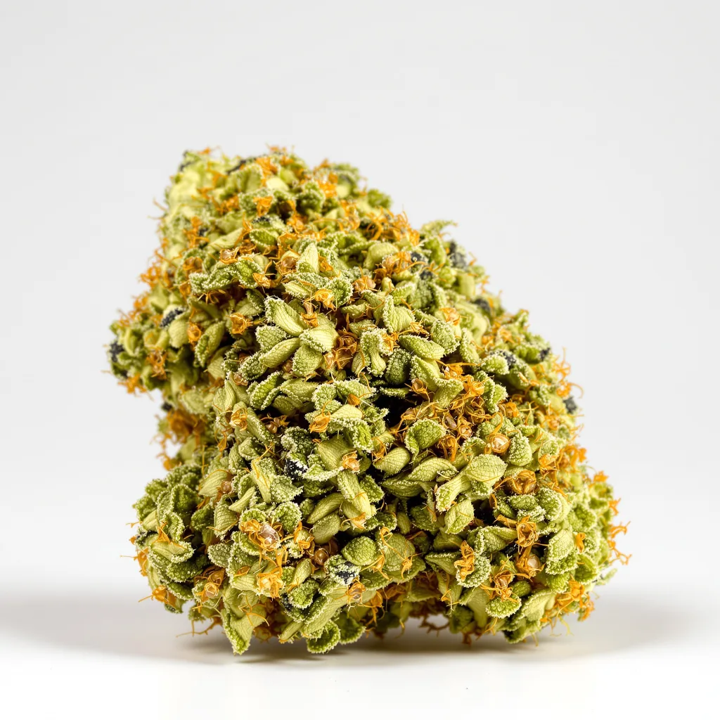Chocolate Orange 10% indica / 90% sativa — flor con tricomas visibles