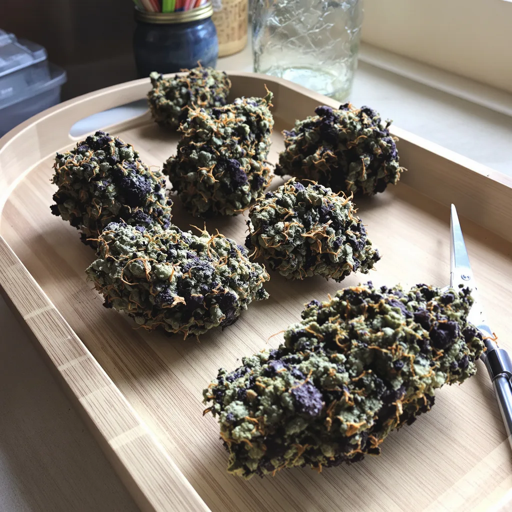Chocolope Kush 79% indica / 21% sativa — flor con tricomas visibles