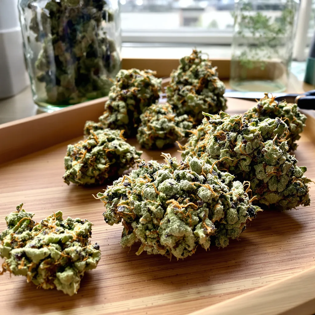Chupacabra 58% indica / 42% sativa — flor con tricomas visibles
