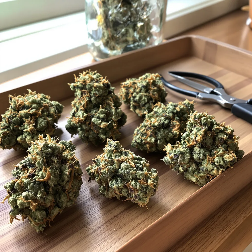 Church OG 47% indica / 53% sativa — flor con tricomas visibles