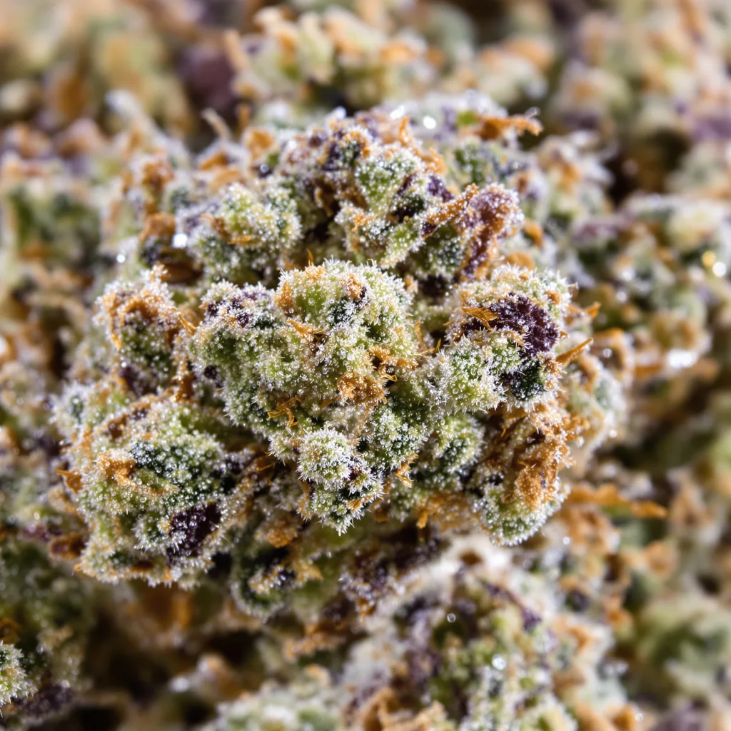 Primer plano de cogollo de cannabis Citrix mostrando estructura equilibrada con tricomas escarchados