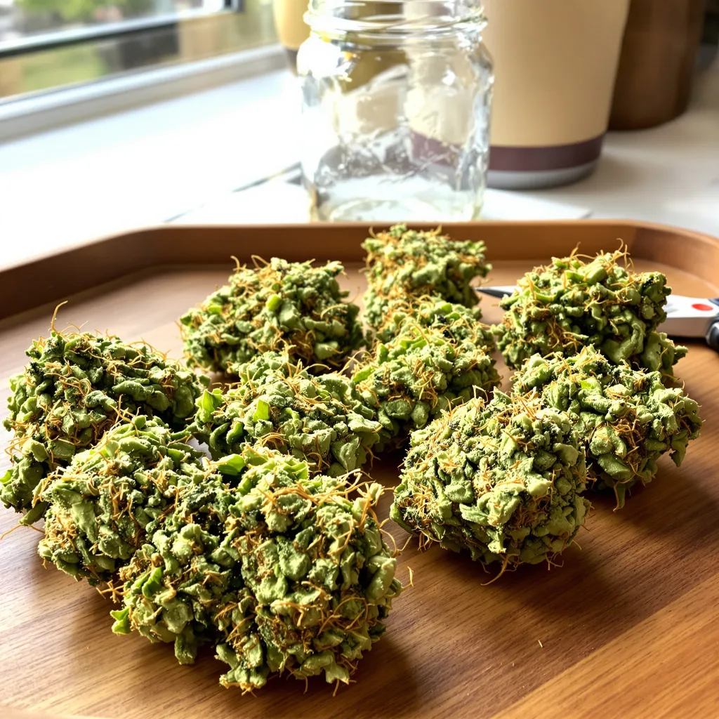 Clementine 14% indica / 86% sativa — flor con tricomas visibles