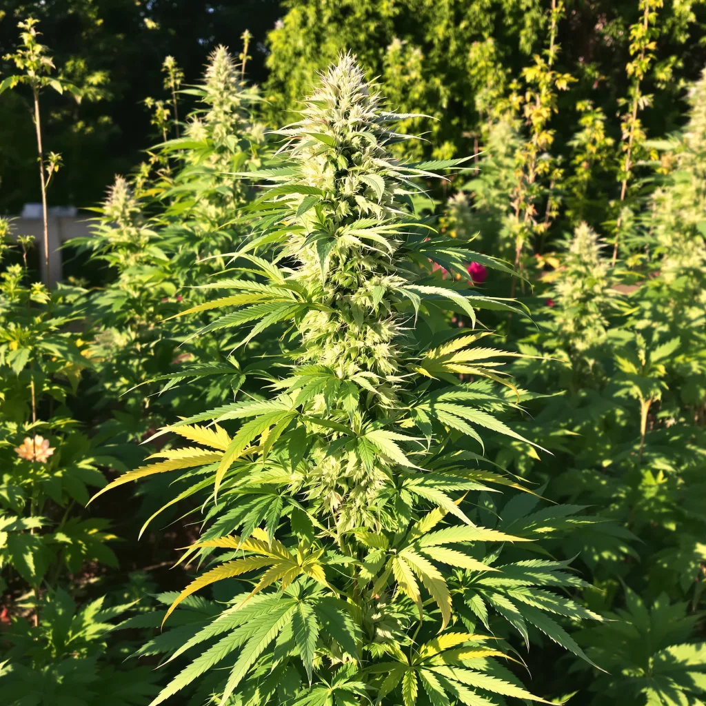 Clementine 14% indica / 86% sativa — flor con tricomas visibles