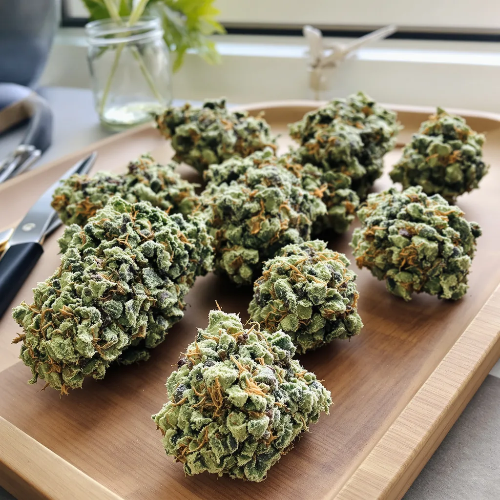 Colombian Gold 40% indica / 60% sativa — flor con tricomas visibles