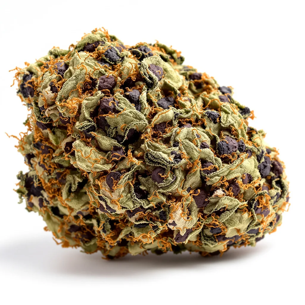 Confidential Cheese 73% indica / 27% sativa — flor con tricomas visibles