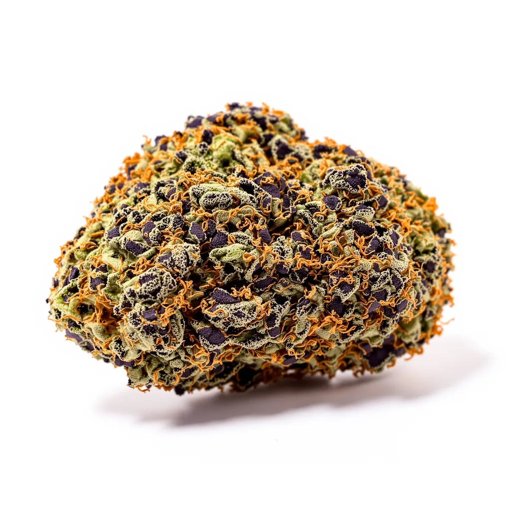 Conspiracy Kush 74% indica / 26% sativa — flor con tricomas visibles