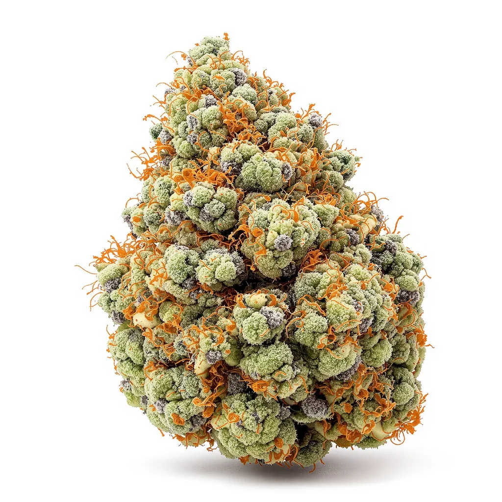 Cookie Breath 42% indica / 58% sativa — flor con tricomas visibles