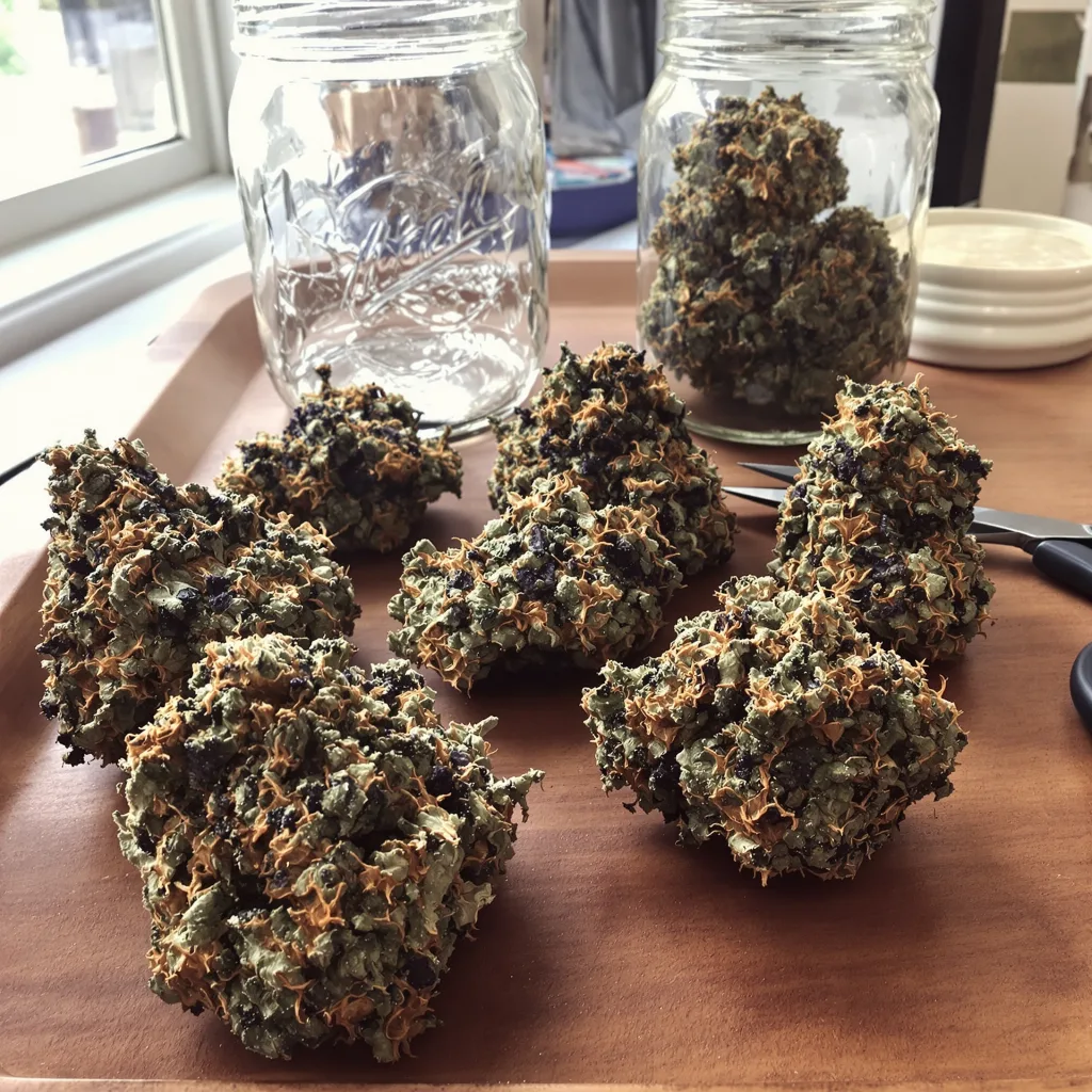 Cookie Jar 72% indica / 28% sativa — flor con tricomas visibles