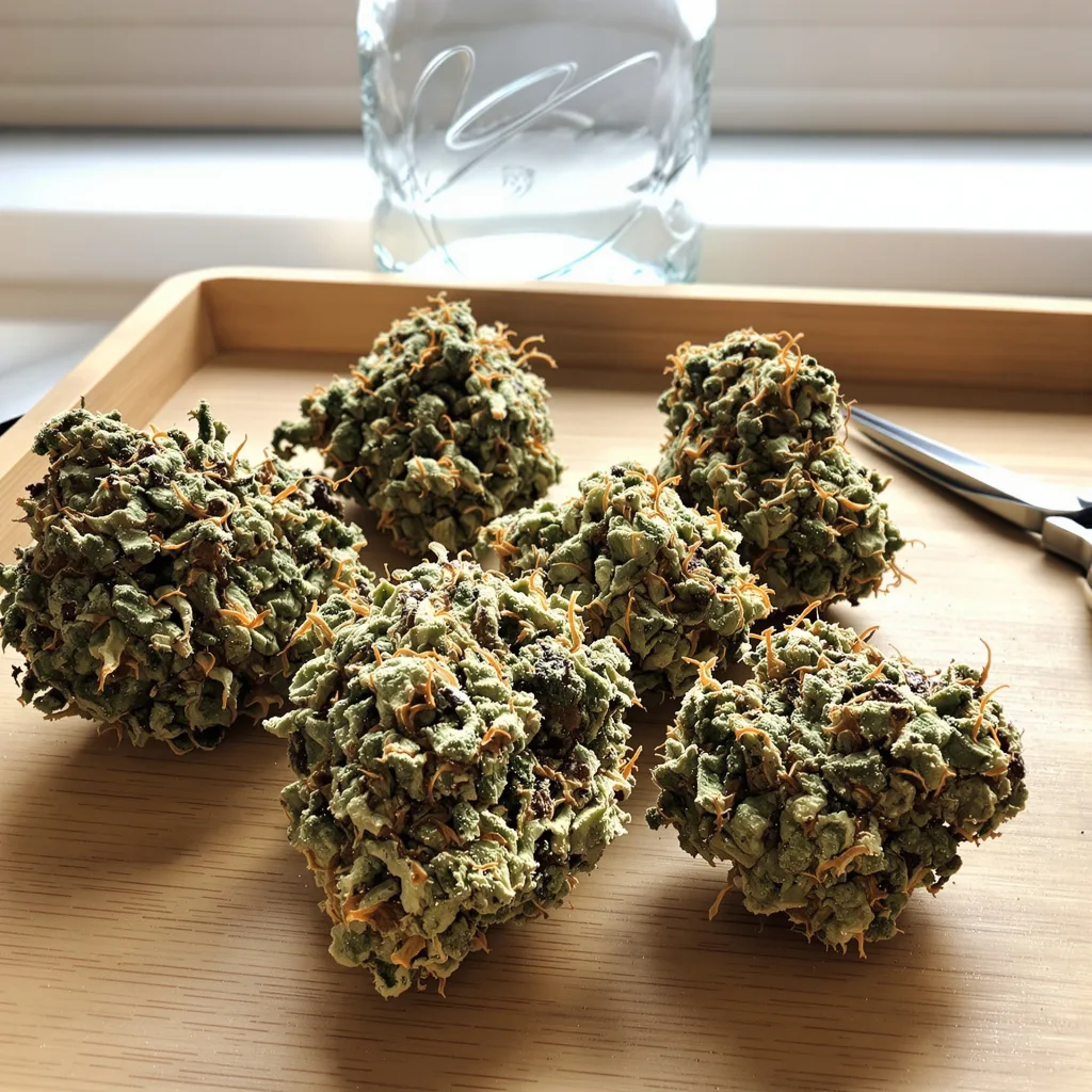 Cookie Wreck 40% indica / 60% sativa — flor con tricomas visibles