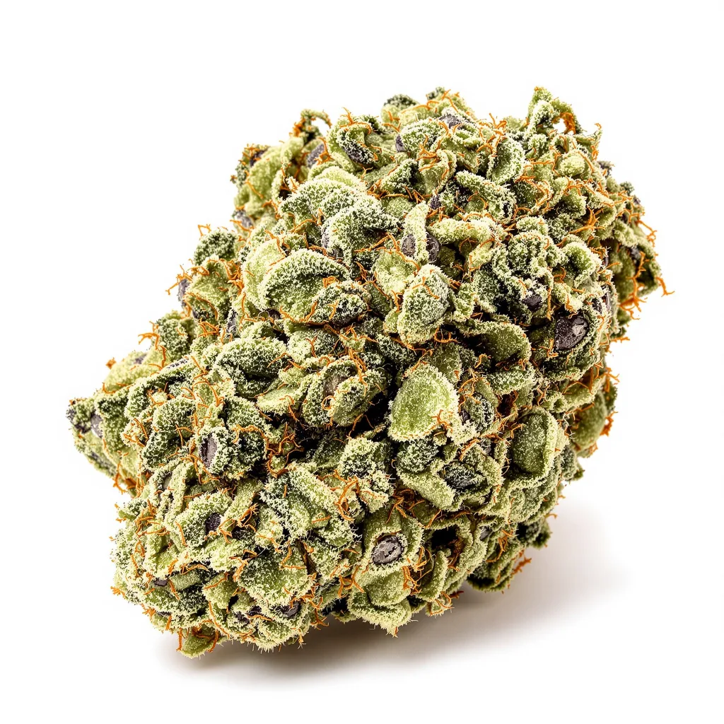 Cookies Gelato 41% indica / 59% sativa — flor con tricomas visibles