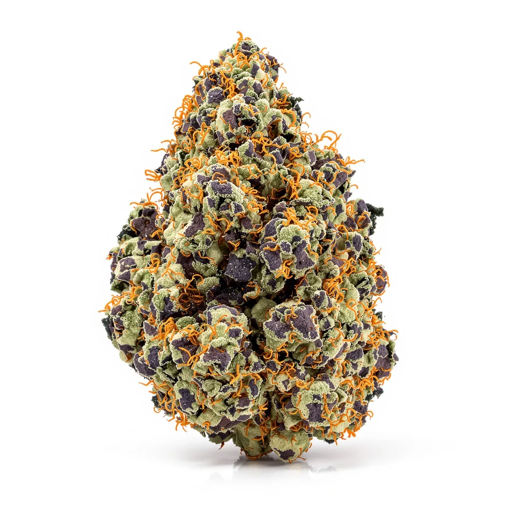 Cookies Kush 84% indica / 16% sativa — flor con tricomas visibles