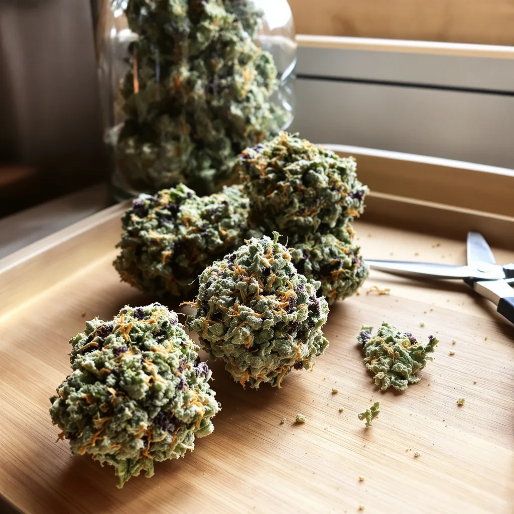 Corkscrew 57% indica / 43% sativa — flor con tricomas visibles