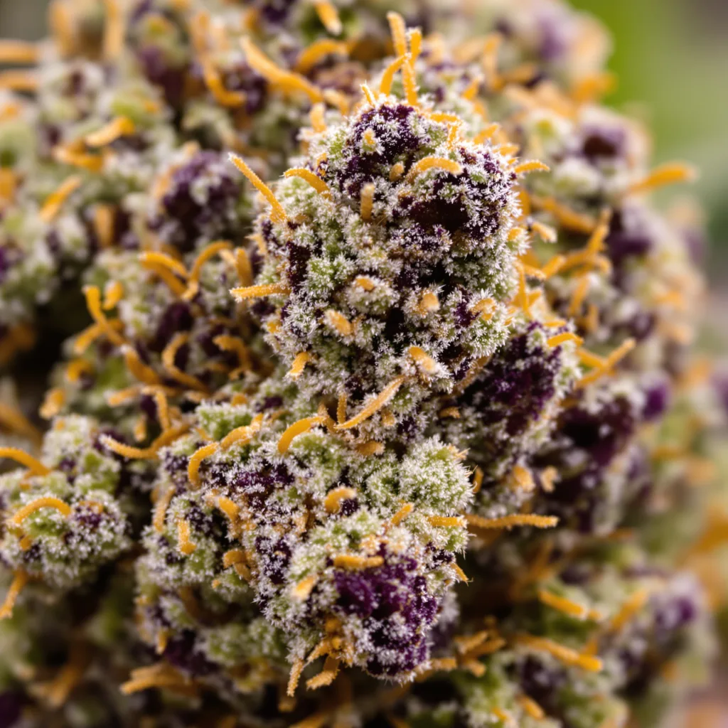 Primer plano de cogollo de cannabis Critical Fast Bud mostrando cálices densos con tonos morados
