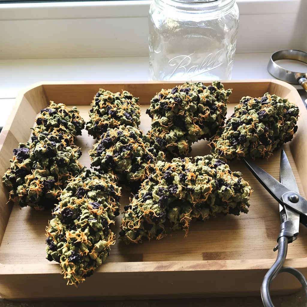 Critical Kush 87% indica / 13% sativa — flor con tricomas visibles