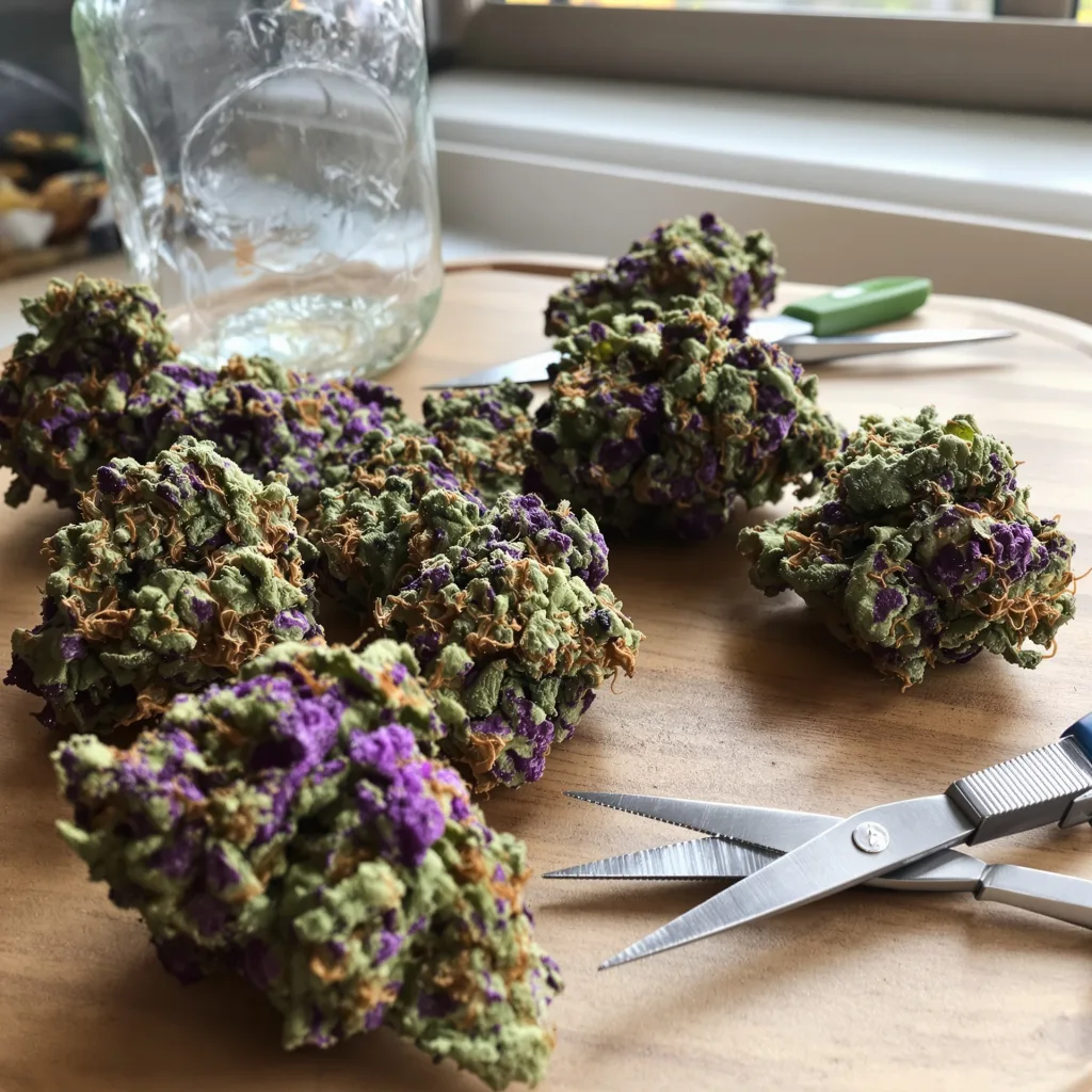 Critical Purple 70% indica / 30% sativa — flor con tricomas visibles