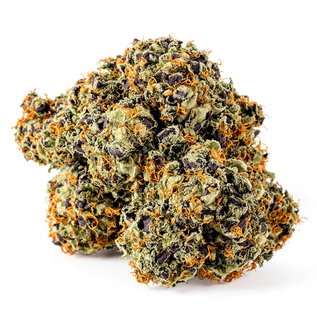 Critical Purple 70% indica / 30% sativa — flor con tricomas visibles
