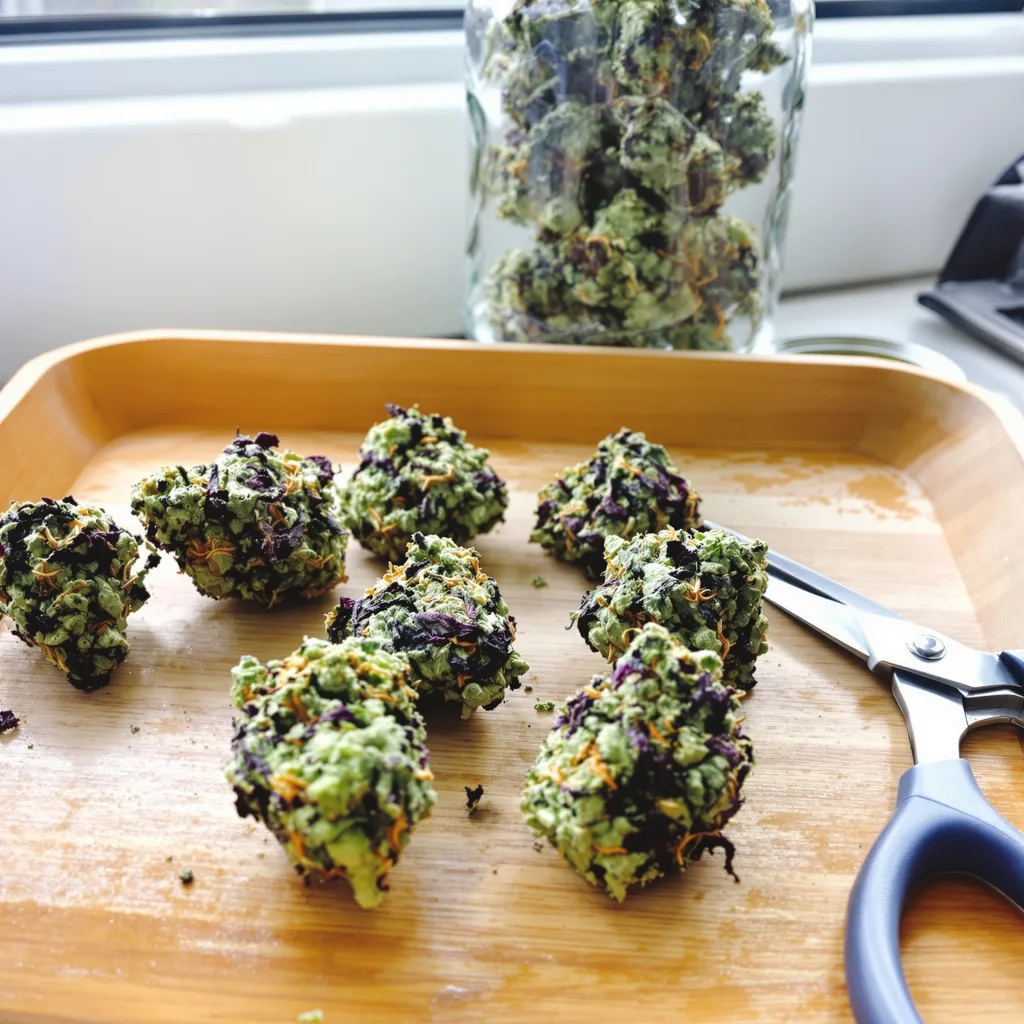 Crown Royale 83% indica / 17% sativa — flor con tricomas visibles