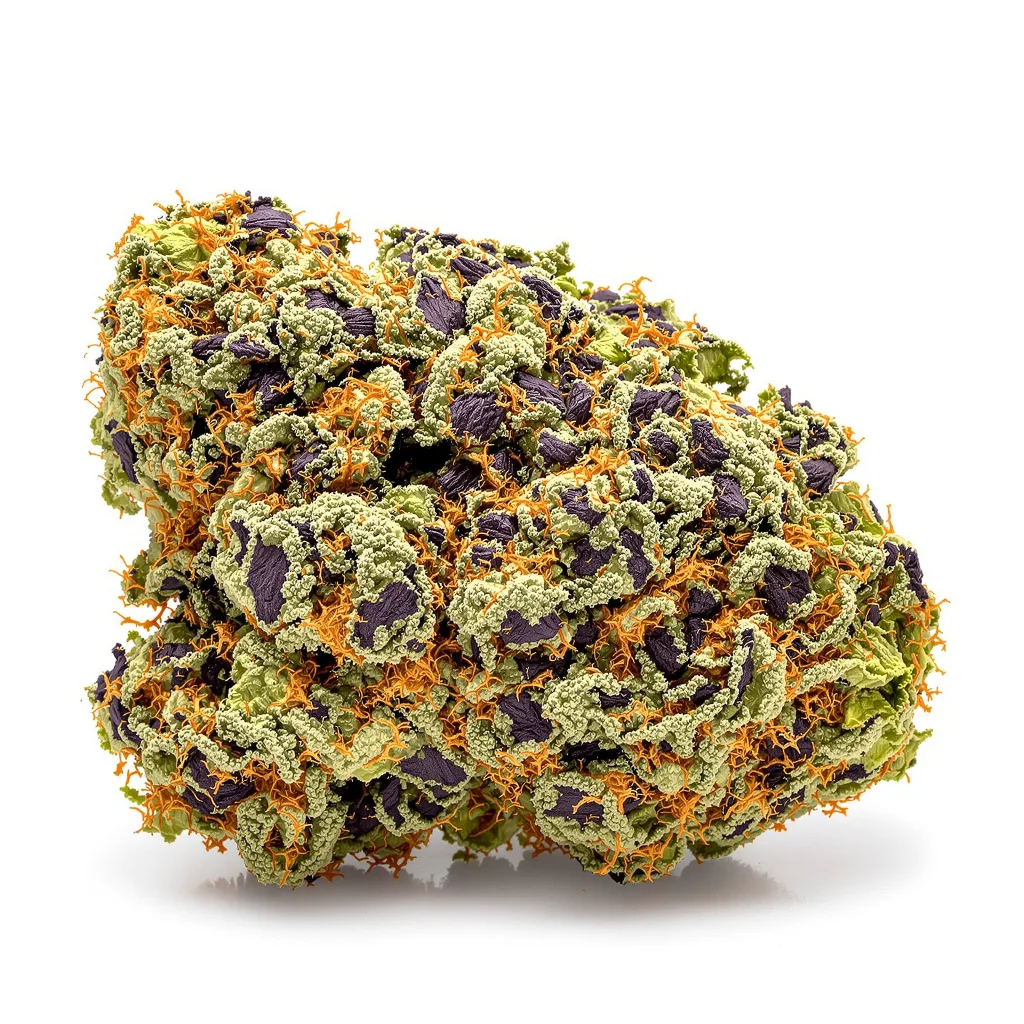 Crown Royale 83% indica / 17% sativa — flor con tricomas visibles