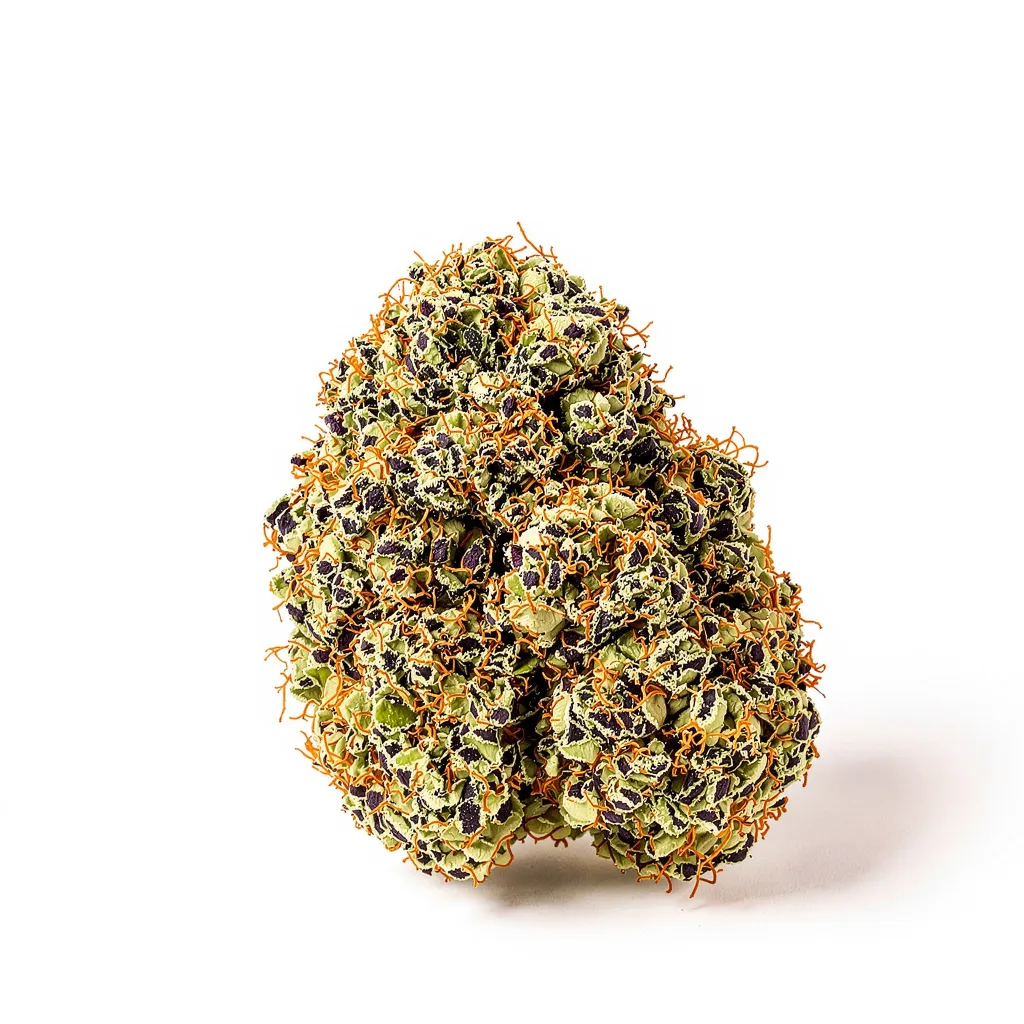 Crown Royale 83% indica / 17% sativa — flor con tricomas visibles