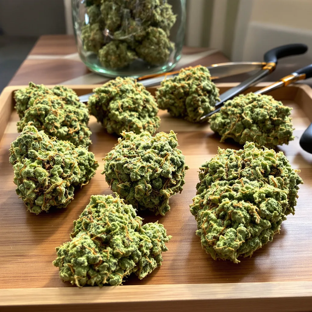 Crystal Coma 18% indica / 82% sativa — flor con tricomas visibles