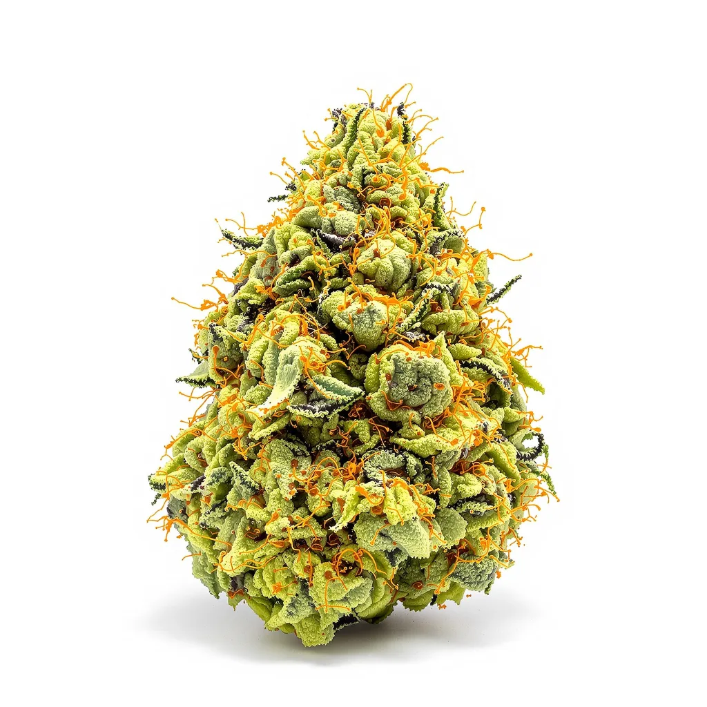 Crystal Coma 18% indica / 82% sativa — flor con tricomas visibles