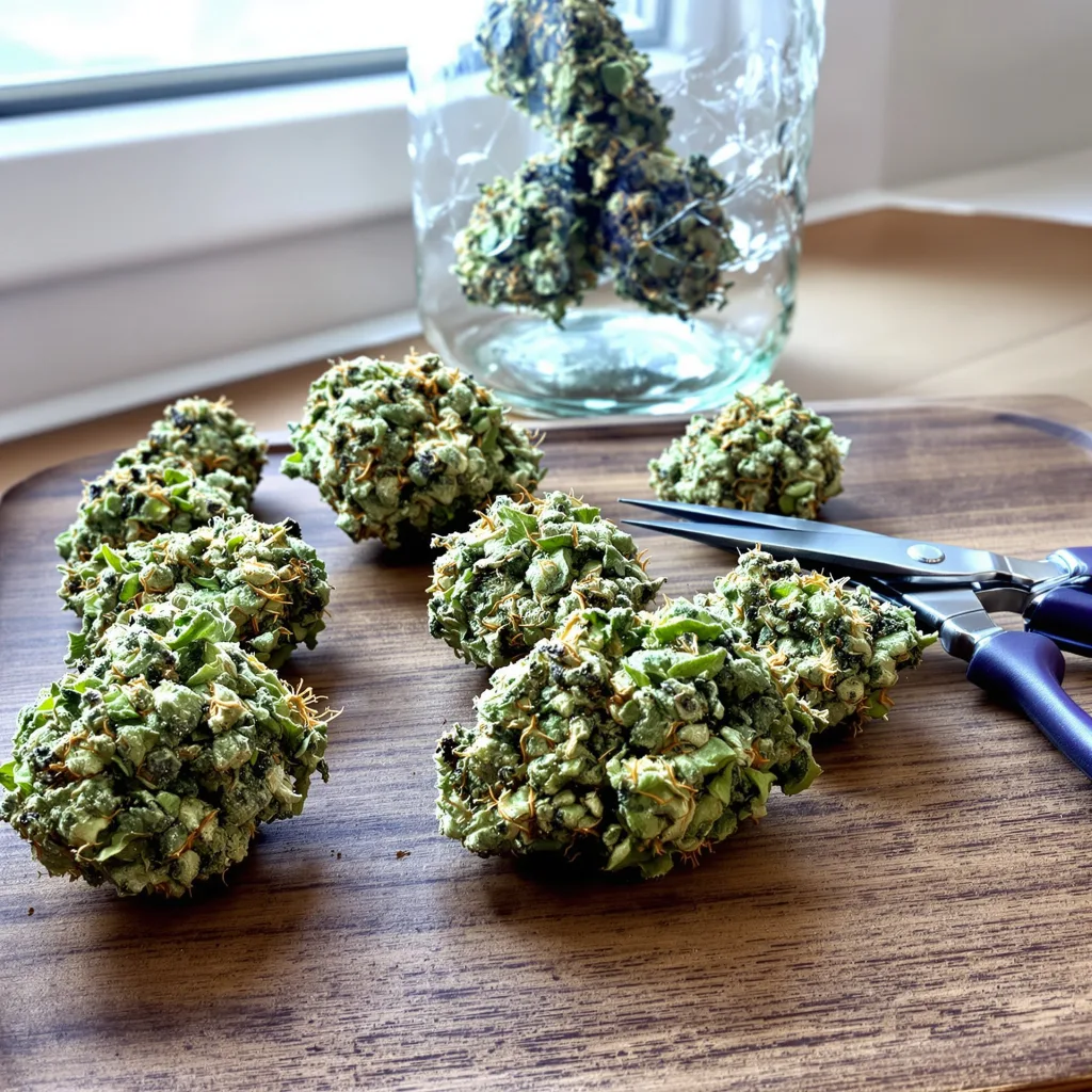 Crystal Coma 18% indica / 82% sativa — flor con tricomas visibles