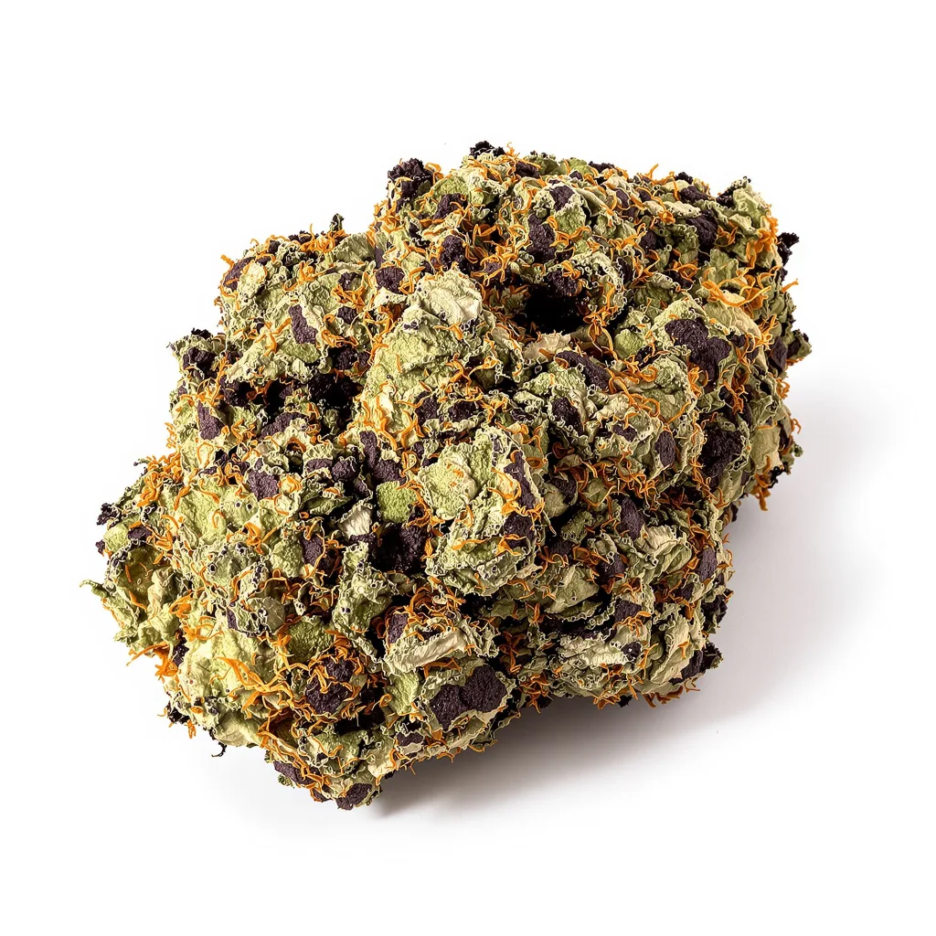 Crystal 66% indica / 34% sativa — flor con tricomas visibles